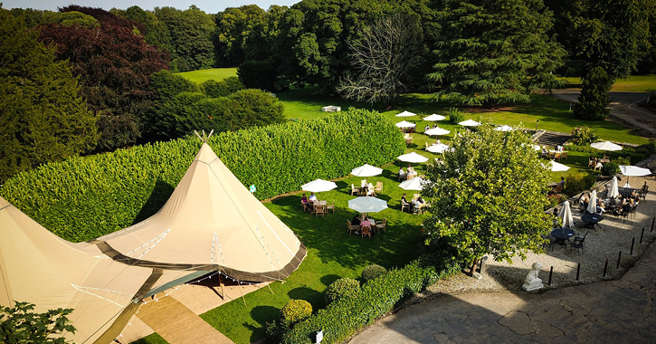 the outdoor seating area at Redworth Hall